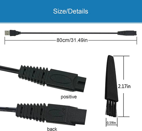 Shaver USB Charging for Microtouch Solo Men's Rechargeable Full Body Hair Trimmer Solo Razor Charger Shaver Charger Cord 31.5 in with 1 Cleaning Brush