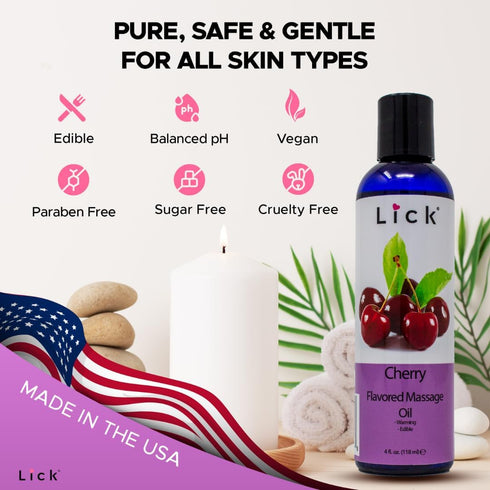Cherry Flavored Massage Oil for Therapy, Relaxing Muscle Massage with Natural Vitamin E Oil, 4 oz