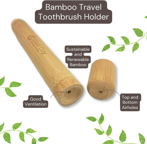 Gaia Guy Bamboo Toothbrush Travel Case 2 Pack, Portable Holder for Plastic-Free Travel, Camping & Zero Waste Living