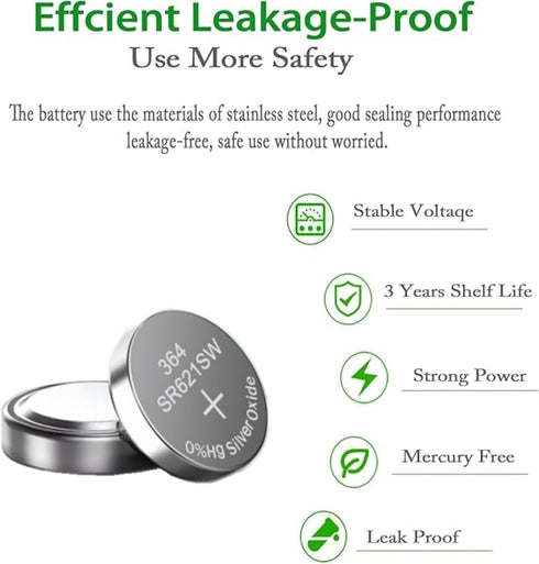 QLQXQTy SR621SW AG1 364/363 LR621 V364 1.55V 25 Pack Watch Battery Silver Oxide Battery