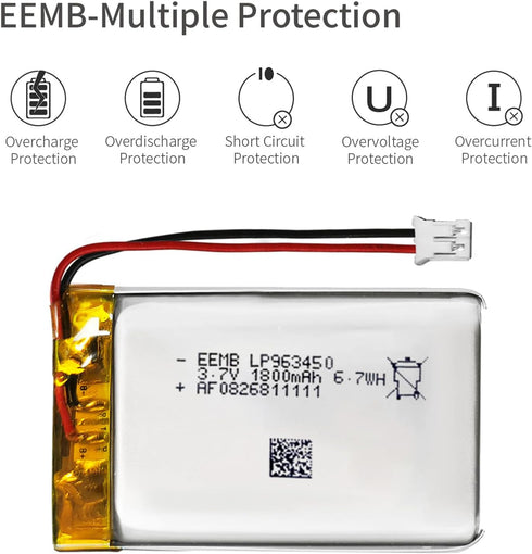 EEMB 3.7V 1800mAh Lithium Polymer Rechargeable Battery Pack with JST Connector for Speaker & Wireless Device (1)