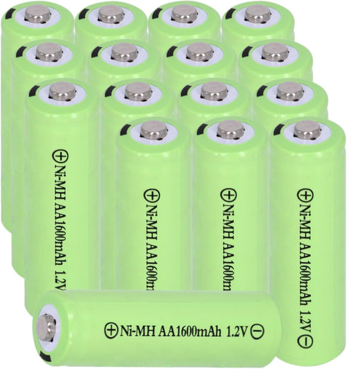 16 Packs AA 1600mAh 1.2V Ni-MH High Performance Rechargeable Batteries for Solar Light Replacement, Toys