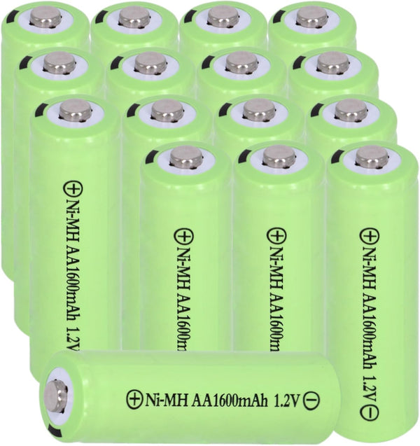 16 Packs AA 1600mAh 1.2V Ni-MH High Performance Rechargeable Batteries for Solar Light Replacement, Toys