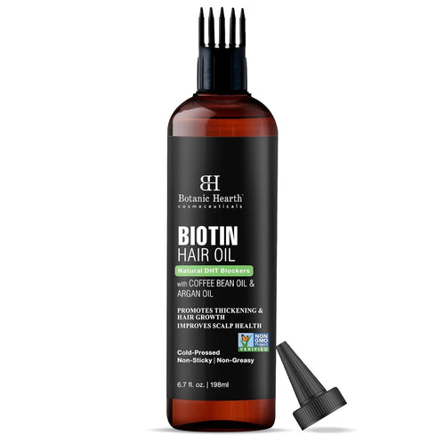 Botanic Hearth Biotin Hair Oil 6.7 fl oz for Hair Growth, Infused with Coffee Bean Oil & Argan Oil, Strengthening