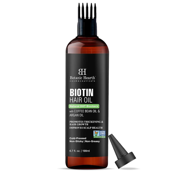 Botanic Hearth Biotin Hair Oil 6.7 fl oz for Hair Growth, Infused with Coffee Bean Oil & Argan Oil, Strengthening