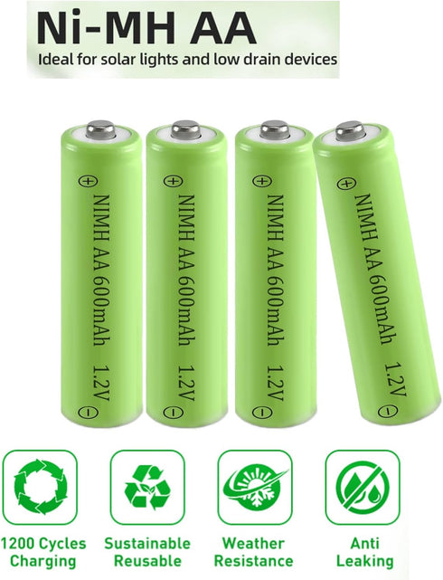 XFULL 12 Packs 600mAh 1.2v Doulbe AA Ni-MH Rechargeable Batteries A Size for Outdoor Solar Lights, Landscape Lighting
