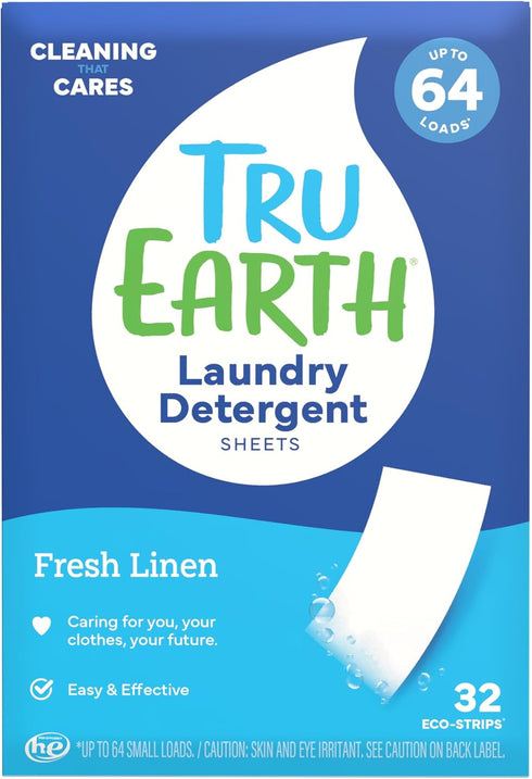 Tru Earth Eco-friendly Biodegradable Zero Waste Laundry Detergent Sheets for Sensitive Skin, 32 Count (Up to 64 Loads)