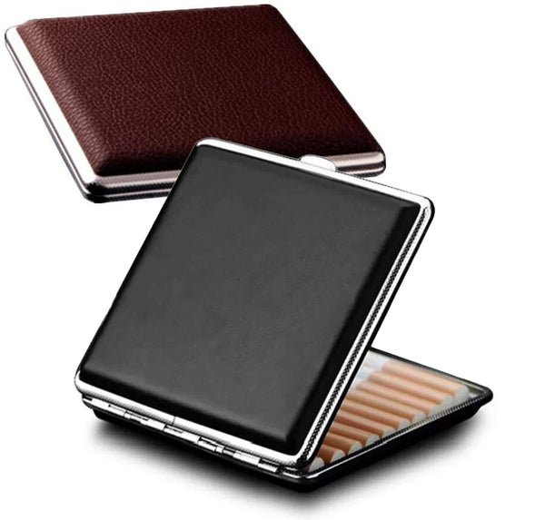 tlhaoa Cigarette Case Stylish Leather Surface Metal Box for 20 Cigarettes Cigarette Box