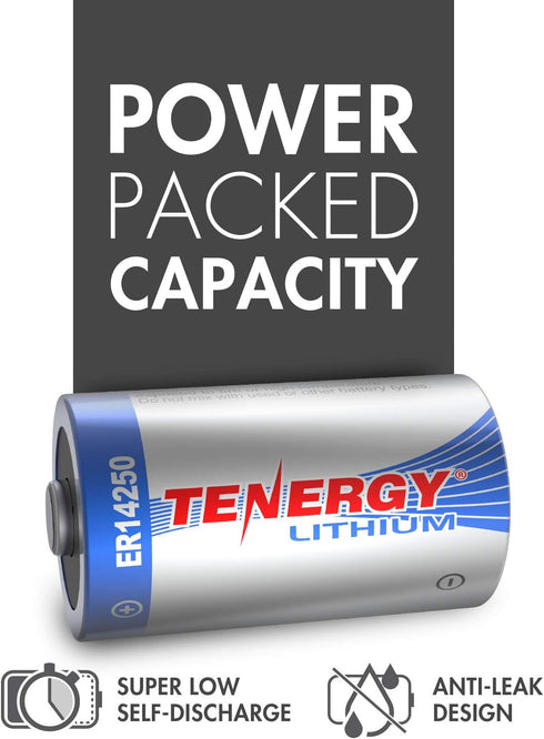 Tenergy 3.6V 1/2 1200mAh ER14250 8 Count AA Lithium Battery, Non-Rechargeable Batteries for Alarm Systems, Home
