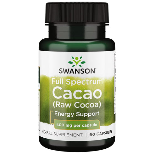 Swanson Full Spectrum Cacao (Raw Cocoa) Herbal Supplement for Mild Energy Support - 60 Capsules, 400mg Each
