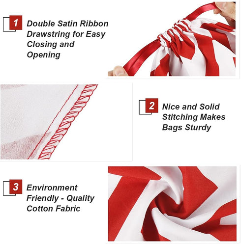 HRX Package 100% Cotton Gift Bags Drawstring, 20x16 inch, 3pcs Christmas Wrapping Sacks for Party Favor