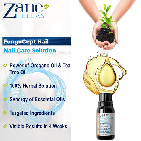 Zane Hellas FunguCept Nail Solution for Discolored, Thickened, Crumbled Nails, Visible Results in 4 Weeks 0.33 oz