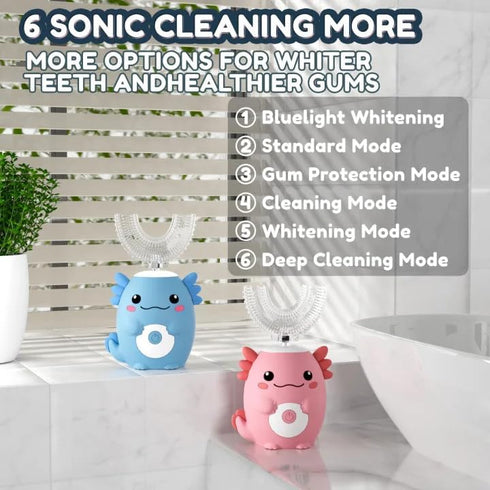 PVOGRT 6 6 Kids Electric U Shaped Toothbrush - Axolotl Kids Sonic Toothbrush with Brush Head Automatic Cleaning Modes