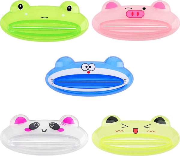 PASOW Cartoon Animal Plastic Frog Cat Panda Pig Shaped Toothpaste Cream Squeezers (Pack