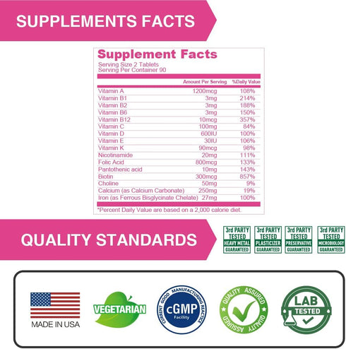 Prenatal Multivitamins, Comprehensive Support for Before, During, and Post-Pregnancy, 180 Vegetarian Tablets