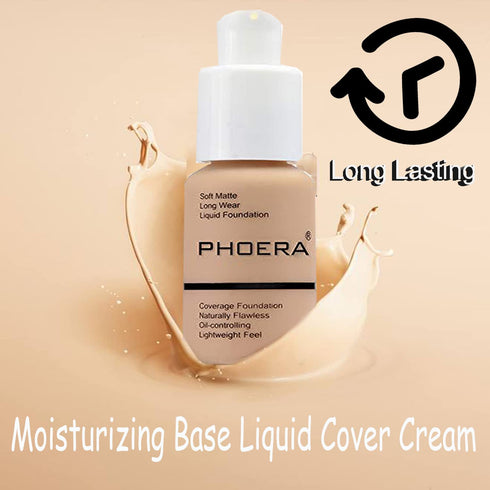 PHOERA Foundation Full Coverage Concealer, Matte Oil Control, Long Lasting Moisturizing Base Liquid Cover Cream