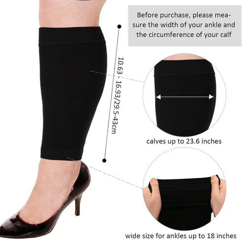 3 Pairs 20 Inches XXXL Wide Plus Size Calf Compression Socks - 20-30 mmHg Compression Sleeve for Women, Men