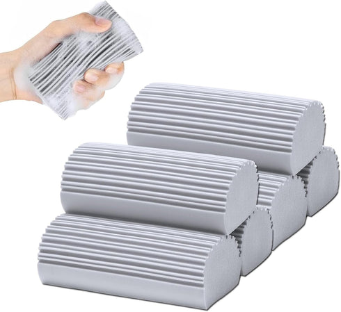 6-Pack Damp Clean Duster Sponge, Reusable Magic Sponge for Housekeeping, Mirrors, Glass, and Window Track Grooves (Grey)