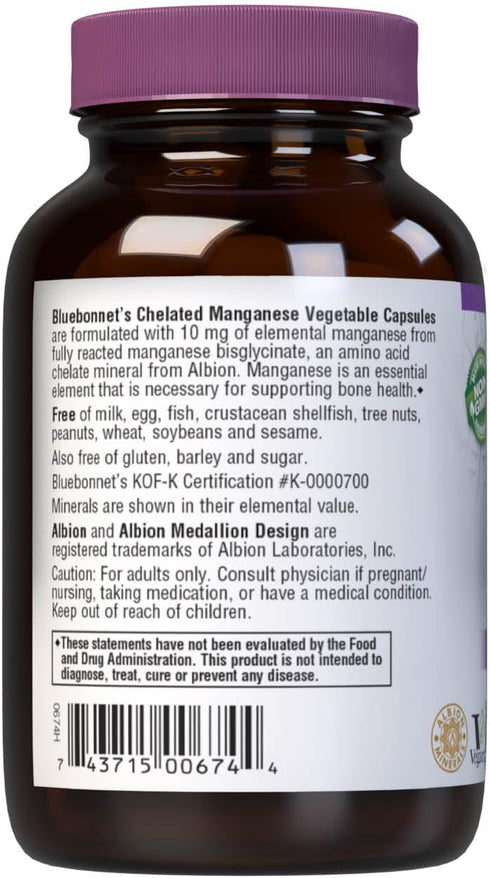 BlueBonnet Nutrition Albion Chelated Manganese - 90 Count Amino Acid Chelate, Non-GMO, Vegan