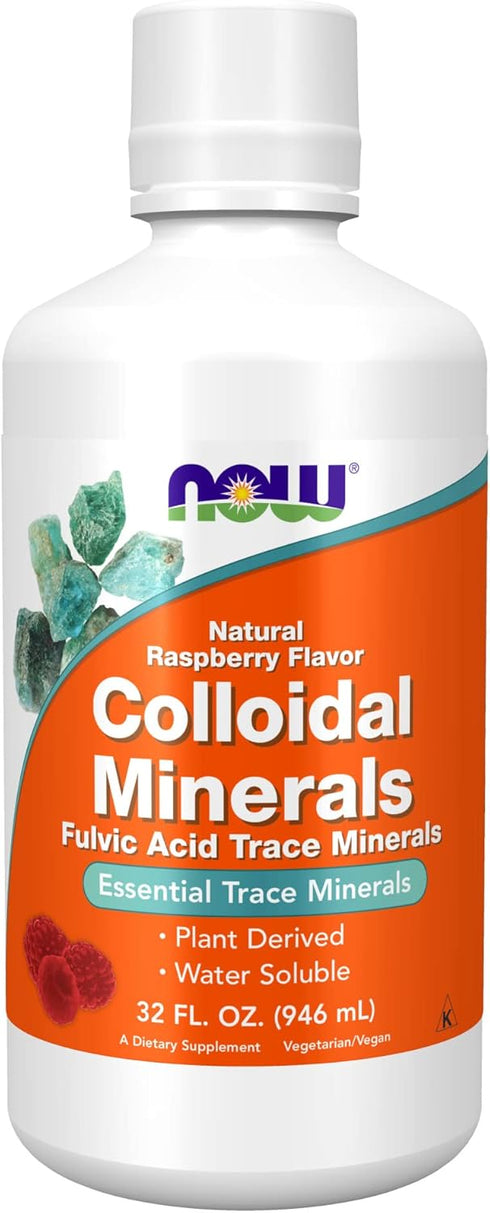 NOW Colloidal Minerals Liquid, Plant Derived Essential Trace Minerals, Raspberry, 32-Ounce