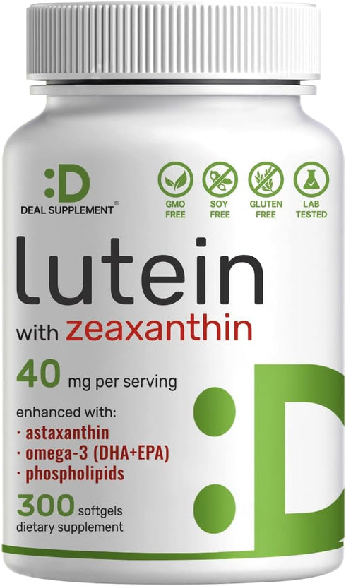 DEAL SUPPLEMENT Lutein and Zeaxanthin 40mg Per Serving - 300 Softgels, Essential Eye Vitamins & Vision Health Support