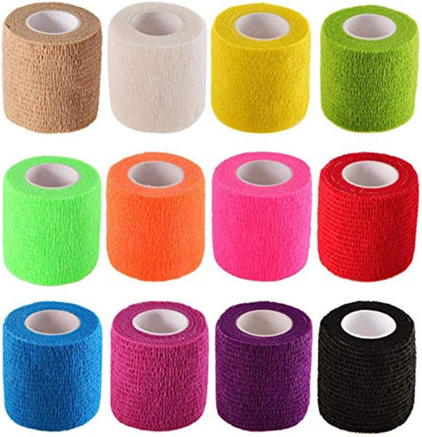 Self-Adhesive Elastic Wrap Bandage Tape, Pack of 12, Assorted Color, 2 Inches x 5 Yards