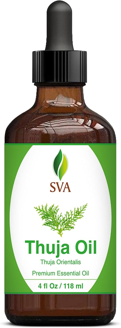 SVA Thuja Essential Oil – 4 Fl Oz, 100% Natural for Diffuser, Hair Care, Skin Care, Aromatherapy, with Dropper