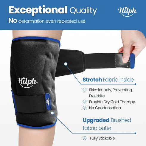 Hilph XL Ice Pack Wrap for Knee, Reusable Gel Large Ice Pack for Pain Relief, Hot Cold Therapy (Black)