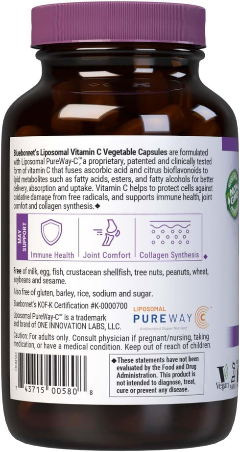 BlueBonnet Nutrition Liposomal Vitamin C - 90 Vegetable Capsules for Immune Health, Vegan, Kosher, Non-GMO