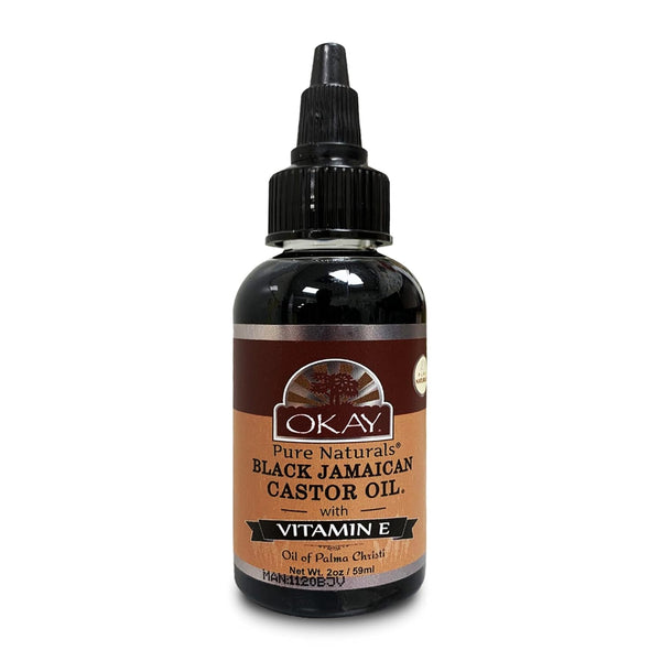 OKAY Pure Naturals Black Jamaican Castor Oil with Vitamin E & Panthenol, 2 Ounce