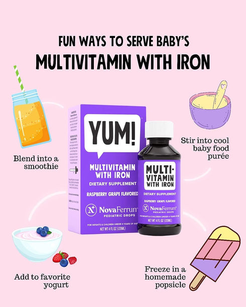 NovaFerrum Yum Multivitamin with Iron - 120 Servings, Immune Support for Infants, Toddlers & Kids