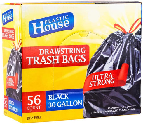 Premium Heavy Duty Trash Bags - 30 Gallon, Strong Drawstring, Multiple Sizes - Ideal for Lawn, Yard, Home Use