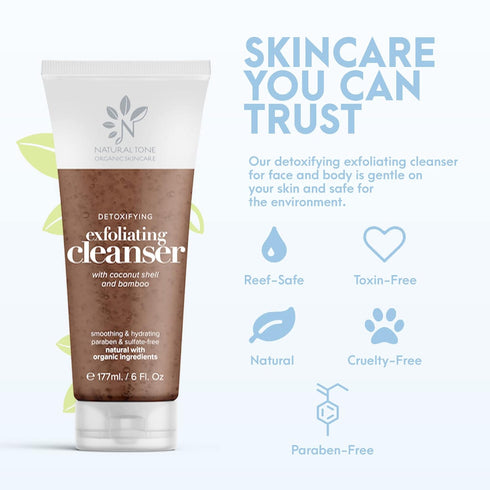 Natural Tone Organic Skincare Detoxifying Exfoliating Cleanser - Gentle and Effective for All Skin Types