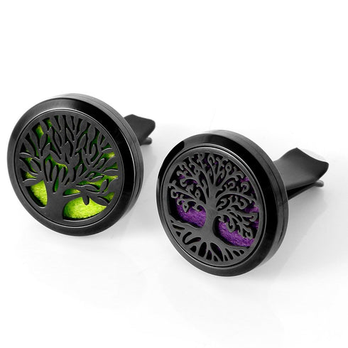 2PCS Tree of Life Car Diffuser Aromatherapy Essential Oil Black Stainless Steel Locket with 12 Felt Pads