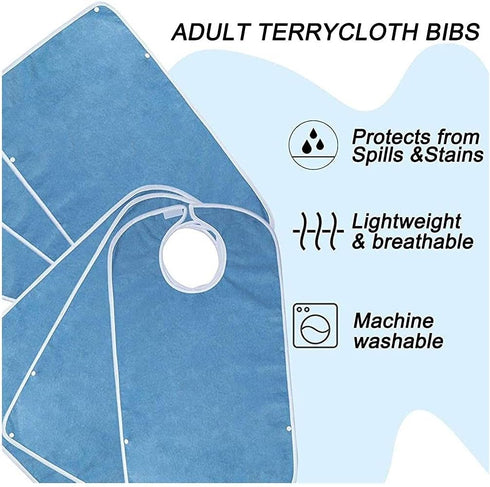 OUDI LINE Adult Bibs for Eating, Waterproof Clothing Protector with Premium Terry Cloth(Blue)
