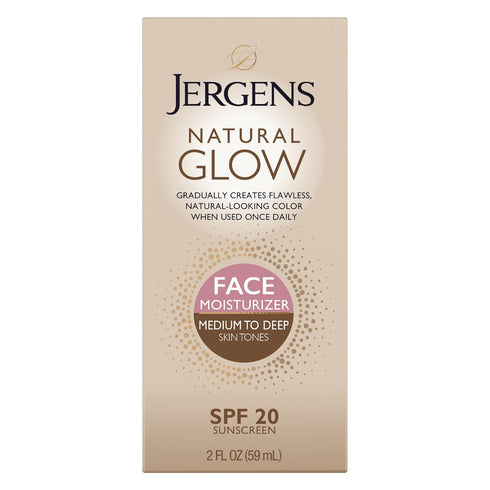 Jergens Natural Glow Self Tanner Face Moisturizer, SPF 20, 2 oz - Medium to Deep Skin Tone, Oil Free, Broad Spectrum