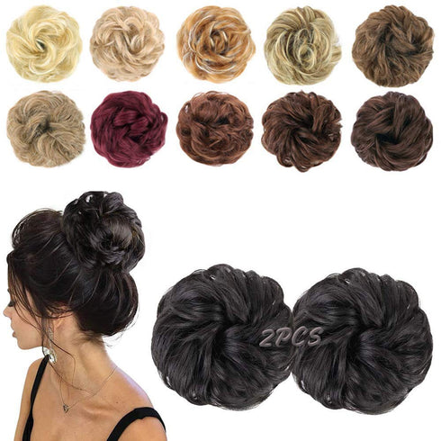 MORICA 2PCS Messy Bun Hair Piece, Fake Messy Bun Scrunchies for Thin Hair, Curly Wavy Synthetic Chignon