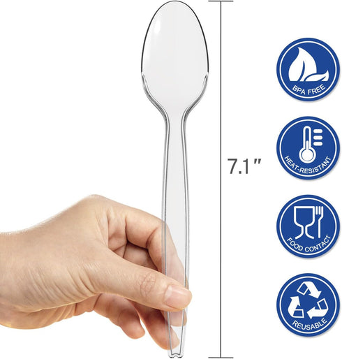 POSATE 7.1" Heavy Duty Plastic Spoons, Clear Disposable Teaspoons, 100 Count