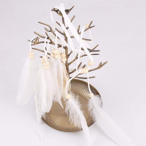 Set of 2 Women Bohemian White Peacock Feather Headband and Armband Handmade Tribal Indian Fascinator Wedding Accessories