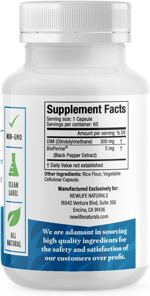 NewLife Naturals DIM Supplement 300mg for Women & Men - Hormonal Balance Pills, Estrogen Level Support - 60 Day Supply