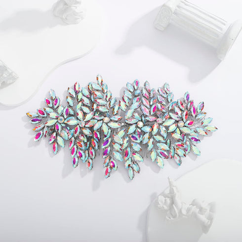 Large Full Rhinestones Flower Bride Hair Comb - Luxurious Wedding Accessories for Women