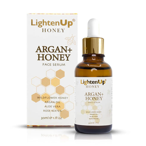 LightenUp Honey Skin Brightening Serum 1 fl oz / 30ml - Anti Aging Serum to Fade Dark Spots with Argan Oil, Aloe Vera