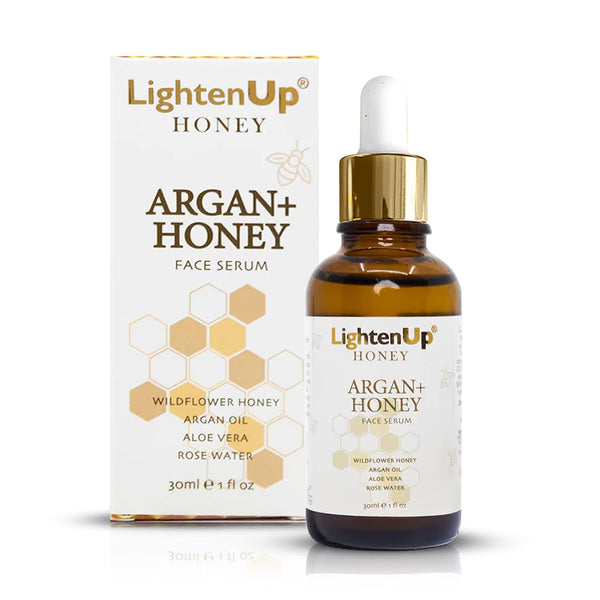 LightenUp Honey Skin Brightening Serum 1 fl oz / 30ml - Anti Aging Serum to Fade Dark Spots with Argan Oil, Aloe Vera