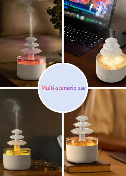 ZORIC 7-Color Office(500ml) Cloud Rain Humidifier & Essential Oil Diffuser with LED Mood Lights, White Noise Rain
