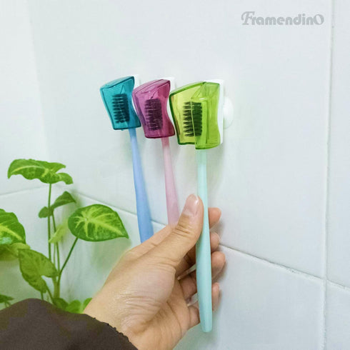 Framendino 3 Pack Toothbrush Head Covers, Caps Holder Case Protector Box with Suction Cup for Bathroom Travel