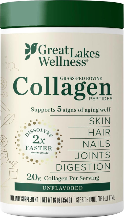 Great Lakes Wellness Collagen Peptides Powder - Unflavored, 16oz, Quick Dissolve, Non-GMO, Keto, Kosher