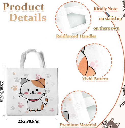 Lyosehy 12PCS Pet Cats Party Favors Non Woven Bags Miaow Cat Goodie Bags Bulk with Handle Party Treat Bags for Pet