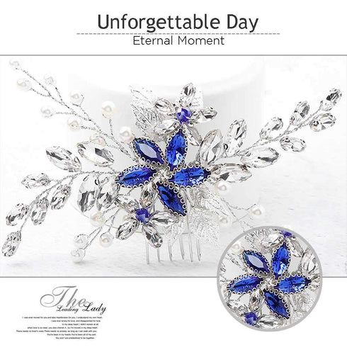 Olbye Blue Rhinestone Wedding Hair Comb Bridal Accessories for Bride and Bridesmaids Silver Hair Piece