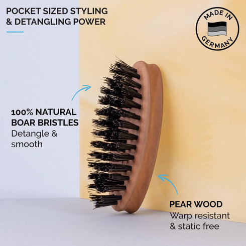 ZEUS Pocket Beard & Mustache Brush for Men, Travel Size Grooming Tool, Firm Boar Hair Bristles