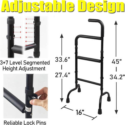 HeywoodCabin 2-in-1 300lb Adjustable Stand Assist for Elderly - Standing Rail & Walking Cane with Anti-Slip Handle